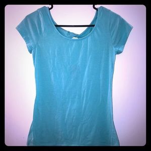 Teal Short sleeve top - cut out keyhole back